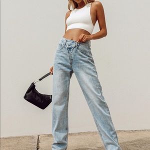 Princess Polly Light Wash Holly Asymmetrical Jeans